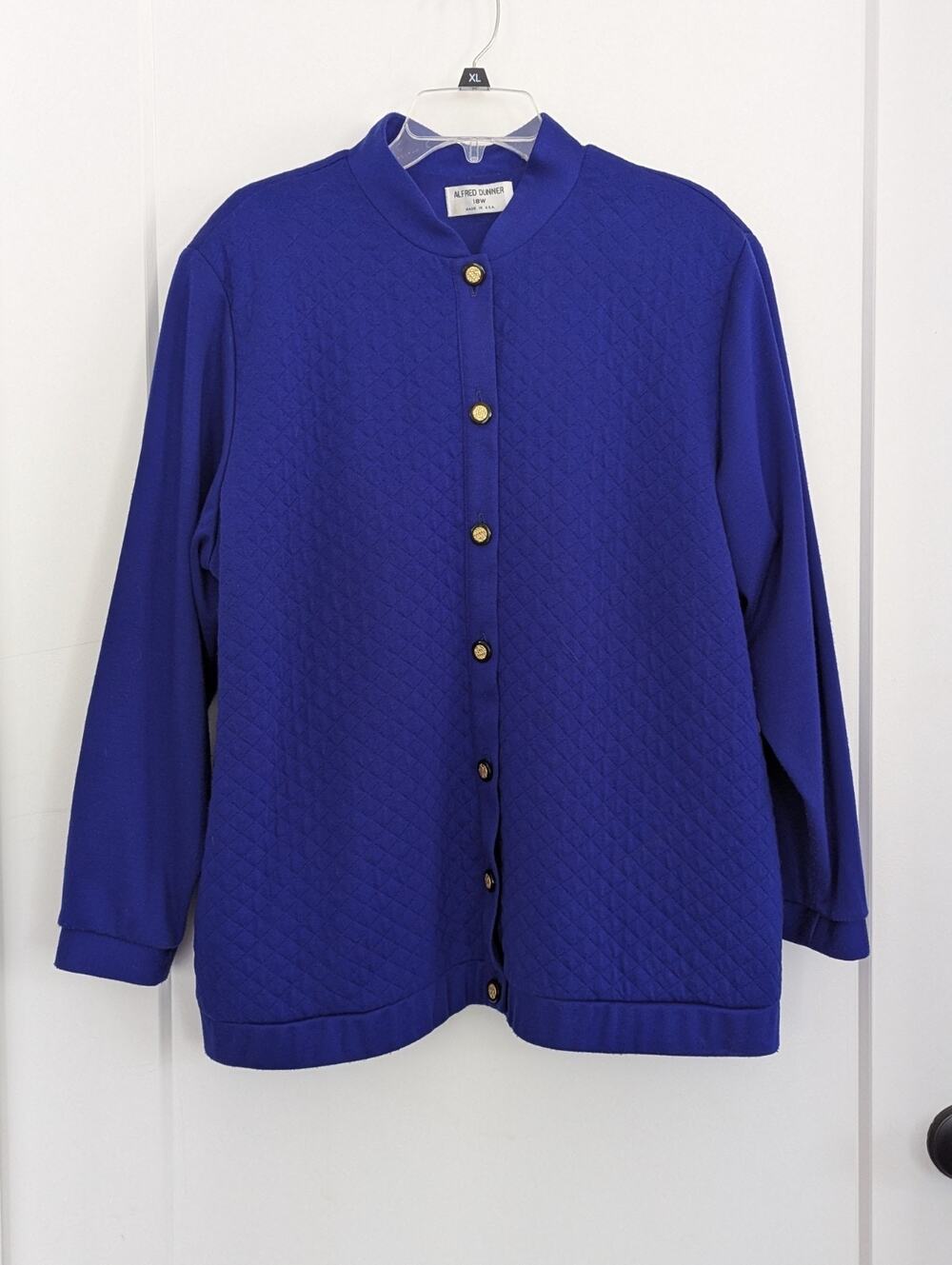 Alfred Dunner Size 18 Royal Blue Knit Pleated Skirt Quilted Jacket Set EUC